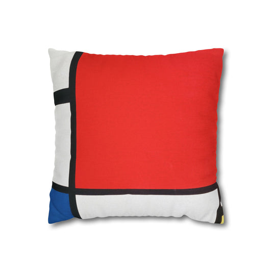 Square Pillowcase, Piet Mondrian Composition with Red Blue Yellow, Abstract Home Decor, Modern Interior, Housewarming Gift, Spun Polyester