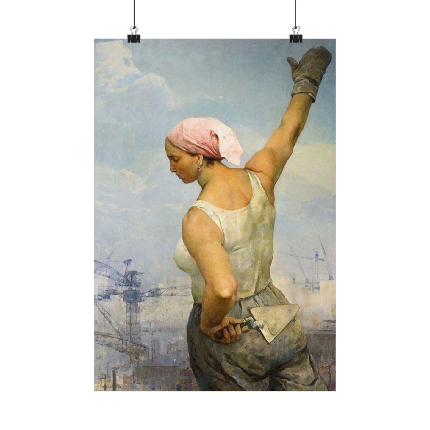 Vladimir Serov's Iconic Construction Worker Print - Empowering Female Worker Art - Historic Soviet Era Masterpiece