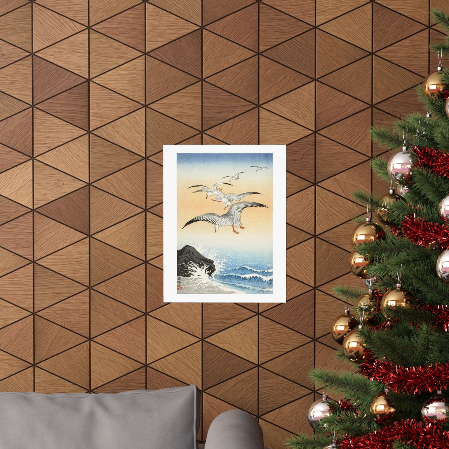 Japanese Art Print - Ohara Koson Five Seagulls Above Turbulent Sea - Nature Art Poster - Ideal Home Decor Gift